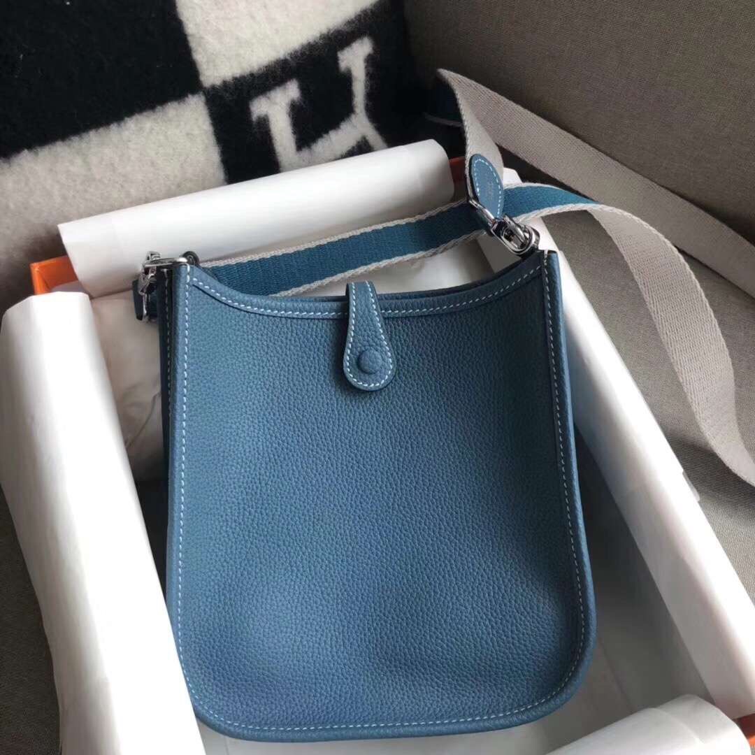 Hermes Evelyne 16 Amazone TPM Shoulder Bag In Blue Jean Clemence Leather